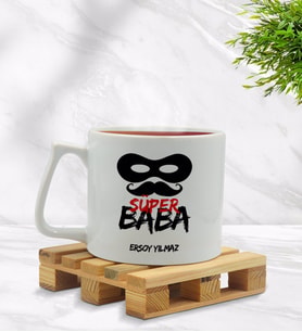 BK Gift Kişiye Özel Süper Baba Tasarımlı Middle Beyaz Kupa Bardak Model 5