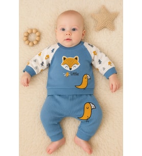 Littie Fox Nakışlı % 100 Pamuklu 2'li Erkek Takım