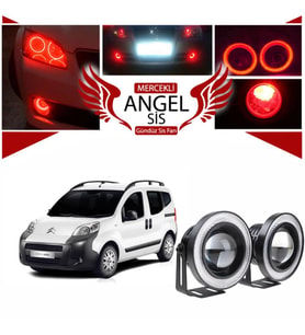 Citroën Nemo Uyumlu, Universal Mercekli Led Angel Sis Farı, 76mm Kırmızı Renk
