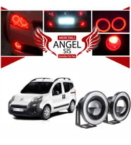 Citroën Nemo Uyumlu, Universal Mercekli Led Angel Sis Farı, 76mm Kırmızı Renk