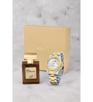 Polo Air Mercek Takvimli Döner Çerçeve Erkek Kol Saati Ve 55 ml Parfüm Seti Gümüş Gold Renk ST-5015E9 (Altın-Gümüş)