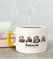 BK Gift Kişiye Özel Fotoğraflı Babalar Günü Tasarımlı Sarı Kulplu Çay & Kahve Fincanı-1, Babaya Hediye, Babalar Günü Hediyesi