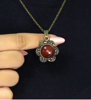 Doğal Taş Akik Doğal Taşlı Kadın Doğal Taş Otantik Kolye euk18a (Kırmızı)