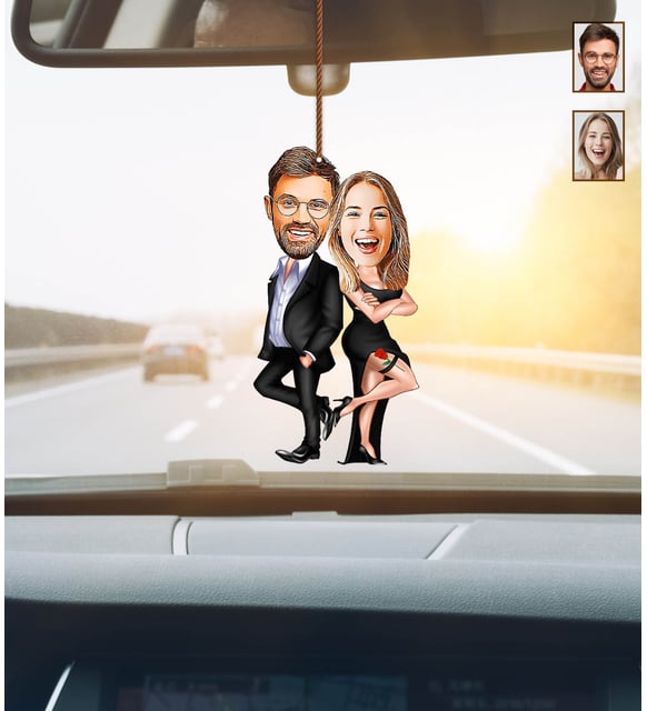 Kişiye Özel Karikatürlü Çift Ahşap Araba Dikiz Ayna Süsü
