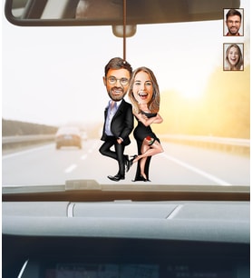 Kişiye Özel Karikatürlü Çift Ahşap Araba Dikiz Ayna Süsü