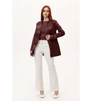 Bordo Kadın Blazer Deri Ceket