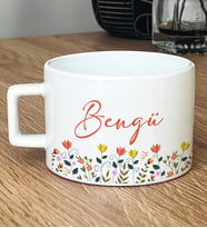 Kişiye Özel Çiçek Desenli Hediye Lüks Fincan Doğum Günü Hediyesi -10- (Beyaz)