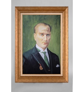 Altın Varaklı Paspartulu Çerçeveli Atatürk Tablo nt620