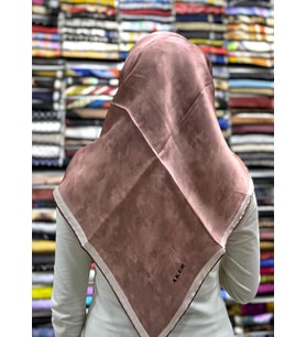 Bulut Desen Saf İpek Eşarp - Sura - (Nostalji Serisi) - 7208701 (Koyu Pudra)