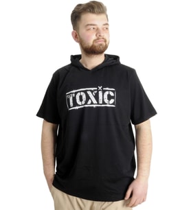Mode XL Büyük Beden Erkek T-shirt Kapşonlu TOXIC 23119 Siyah