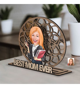 BK Gift Kişiye Özel 3 Katmanlı Anne Karikatürlü Ahşap Biblo-17 Anneye Hediye, Anneler Günü Hediyeleri
