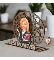 BK Gift Kişiye Özel 3 Katmanlı Anne Karikatürlü Ahşap Biblo-17 Anneye Hediye, Anneler Günü Hediyeleri