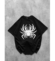 Erkek Örümcek Baskılı Tişört Kısa Kollu Bisiklet Yaka T-Shirt - Siyah