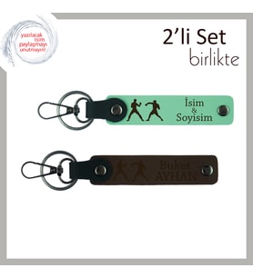 Dövüş Sporuna Gönül Verenlere, Kırmızı Eldivenli, İsme Yazılabilir Anahtarlık Seti, A Yeşil-K Kahve