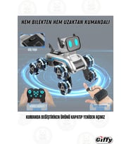 Bilekten Kontrol 8 Teker Buharlı Şarjlı Köpek Robot Araba Müzikli ve Led Işık Kumandalı Robot Köpek (Siyah)