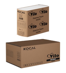 Vilo Dispenser Peçete 18x200 – 1 Katlı, 17x21 cm, Beyaz, 18 Paket (Toplam 3600 Yaprak)