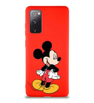 Samsung Galaxy S20 FE Soft Premier Kapak Mickey Mouse-D Tasarımlı Silikon Kılıf - Kırmızı (Şeffaf)