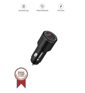 Torima C2 Siyah Tüm Araçlara Uyumlu Araba Çakmaklık USB ve TYPE-C Girişli Oto Şarj Aleti Soketi
