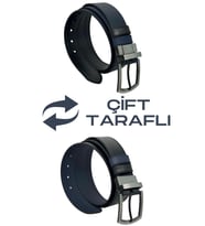 Lacivert / Siyah Çift Taraflı Suni Deri 4 cm. Genişlik Dönerli Tokalı Spor Erkek Kemer // 7110-47
