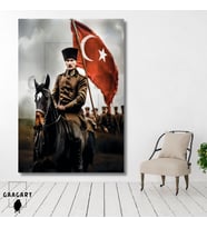 Tekli Dikey Kanvas Duvar Tablosu At Üzerinde Atatürk
