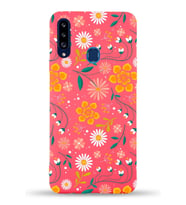 Samsung Galaxy A20s Uyumlu Lansman Kılıf Çiçek Tasarımlı İçi Kadife Kapak-Neon Pembe (Şeffaf)