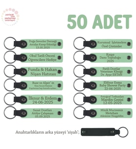 Açık Yeşil & Siyah, Sünnet Düğün Kutlaması İçin Mesajlı Hatıra Anahtarlık 50’li Set, Konuklara Özel