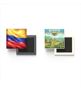 Buzdolap Magnetleri - Kolombiya Bayrağı ve Bogotá Retro Tema - 2'li Set Magneti