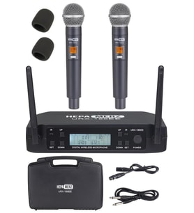 Hepa Merz URX-186EE UHF 2x100 Kanal Çiftli Kablosuz EL Mikrofonu Çift Anten LCD Ekran