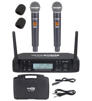 Hepa Merz URX-186EE UHF 2x100 Kanal Çiftli Kablosuz EL Mikrofonu Çift Anten LCD Ekran