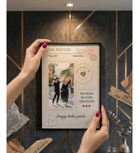 Kişiye Özel Tasarımlı Hediye - Aşk Postası Detaylı Fotoğraflı Çerçeve