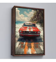 Çerçeveli Kırmızı Mustang Tablo (Kahverengi)