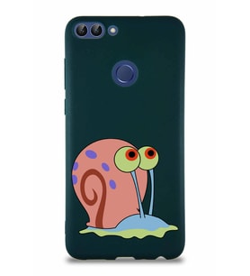 Huawei P Smart Soft Premier Kapak Salyangoz Gary Tasarımlı Silikon Kılıf - Yeşil (Şeffaf)