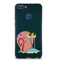Huawei P Smart Soft Premier Kapak Salyangoz Gary Tasarımlı Silikon Kılıf - Yeşil (Şeffaf)