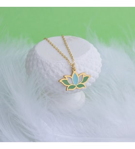 Mineli Lotus Kolye Yeşil Turkuaz Gri (Gold)