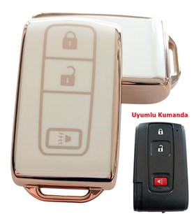 Toyota Corolla Verso Prius Subaru Uyumlu Eller Serbest Kumanda Anahtar Kılıfı Oto Anahtarlık 3 Tuşlu Beyaz Gold