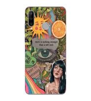 Huawei P30 Lite Uyumlu Vintage Kolaj Desenli Şeffaf Telefon Kılıfı