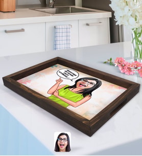 BK Gift Kişiye Özel Kadın Nihayetinde Karikatürlü Doğal Ahşap Tepsi-5