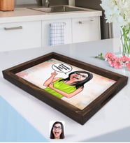 BK Gift Kişiye Özel Kadın Nihayetinde Karikatürlü Doğal Ahşap Tepsi-5