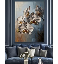 Beyaz Orkide Çiçekleri Modern Sanat Dekoratif Kanvas - Mdf Ahşap Tablo