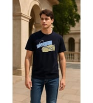 Erkek %100 Pamuk Bisiklet Yaka Baskılı T-shirt