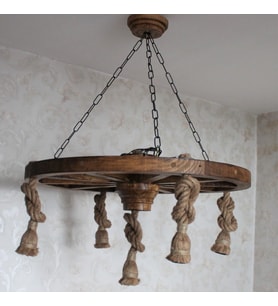 Otantik Çarşı Ahşap Halatlı Teker Avize 70 cm. 5'li  K03