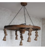 Otantik Çarşı Ahşap Halatlı Teker Avize 70 cm. 5'li  K03
