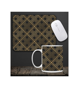 Kareli Kupa & Siyah-Gold Renk Kareli Mouse Pad 23x19cm Fare Altlığı Kaydırmaz Taban De583 Ofis Hediy