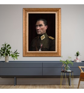 Altın Varaklı Çerçeveli Paspartulu Atatürk Tablo DC1072 (Gold)