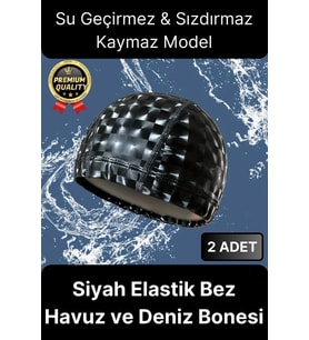 Premium Su Geçirmez Sızdırmaz Kaymaz Kaliteli Yüzücü Şapka Elastik Bez 2'li Deniz Havuz Yüzme Bonesi