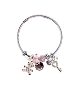 Pandoramodel Pembe İncili Ayıcık Charmlı Kadın Çelik Bileklik
