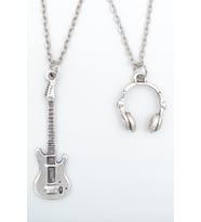 2'li Elektro Gitar - Kulaklık Gümüş Kaplama Unisex Düz Zincir Kolye Seti kod 1033