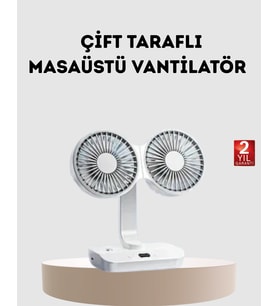 Kablosuz USB Şarjlı 720° Döner Masaüstü Fan – Çift Taraflı Serinlik ve Gece Lambası