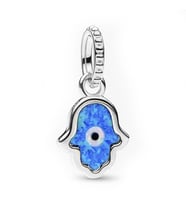 Nur Silver Işıltılı Mavi Fatma Ana Eli Sallantılı Gümüş Charm NUR-BL00347