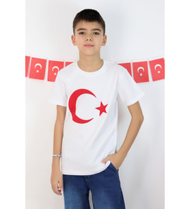 Breeze Erkek Çocuk Tişört Türk Bayraklı 4-14 Yaş, Beyaz